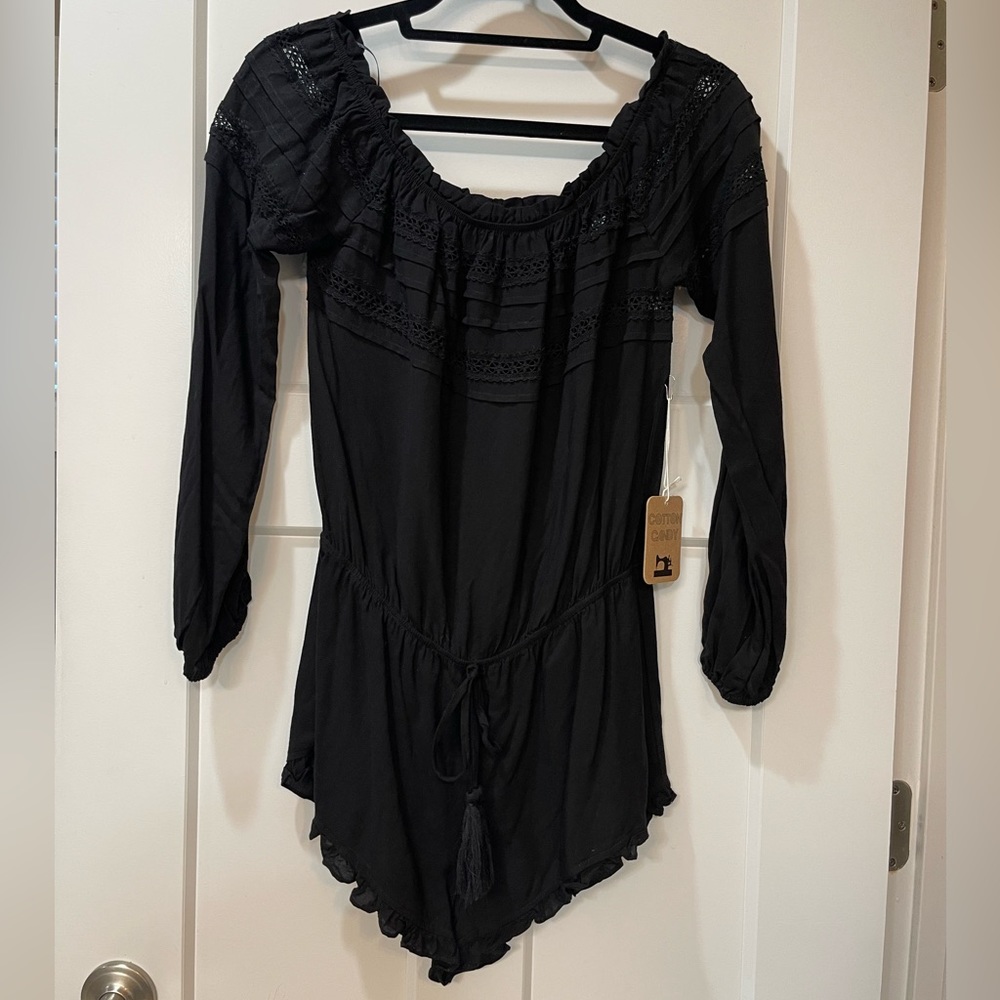 NWT Cotton Candy Off The Shoulder Black Romper size medium